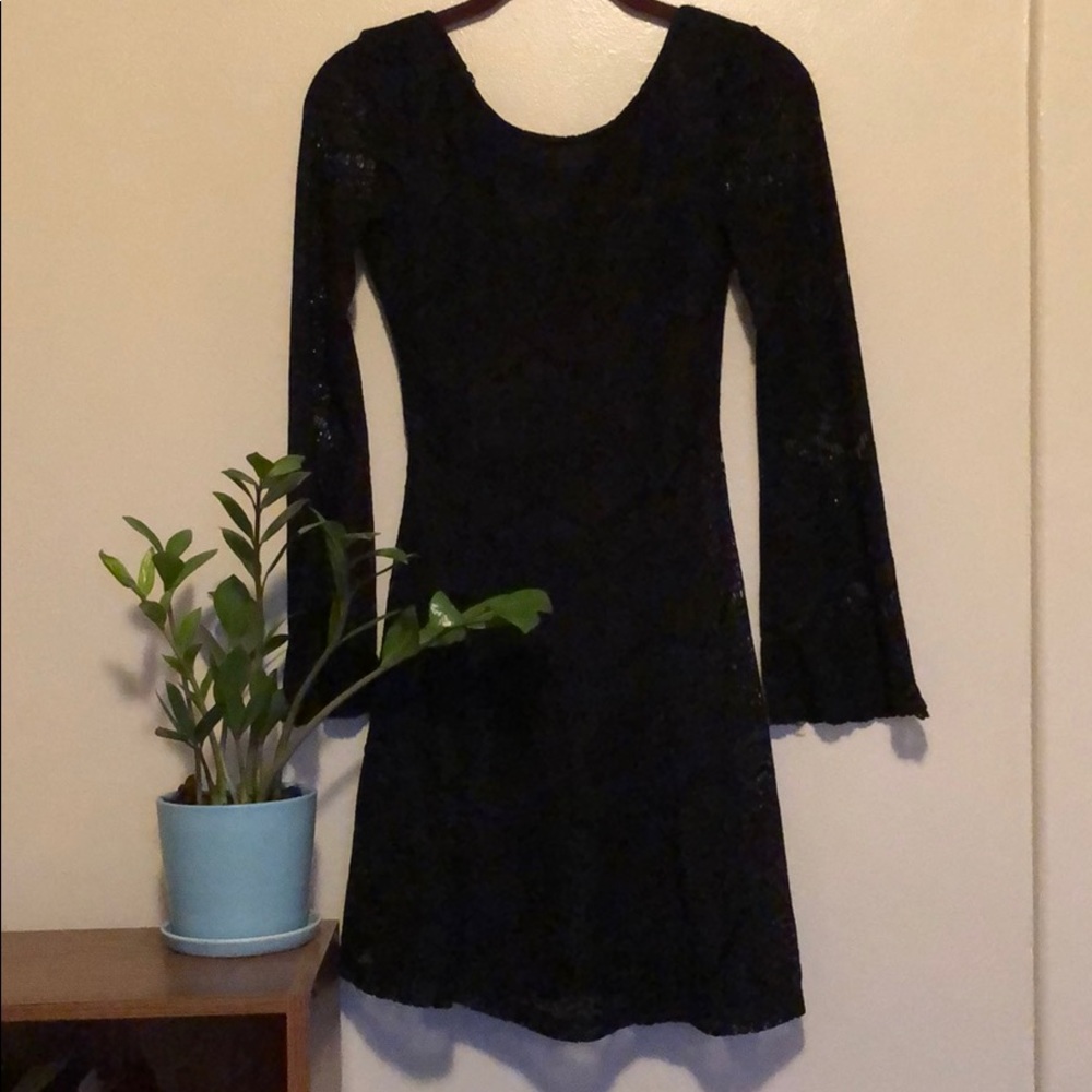 Black lace, scoop back dress